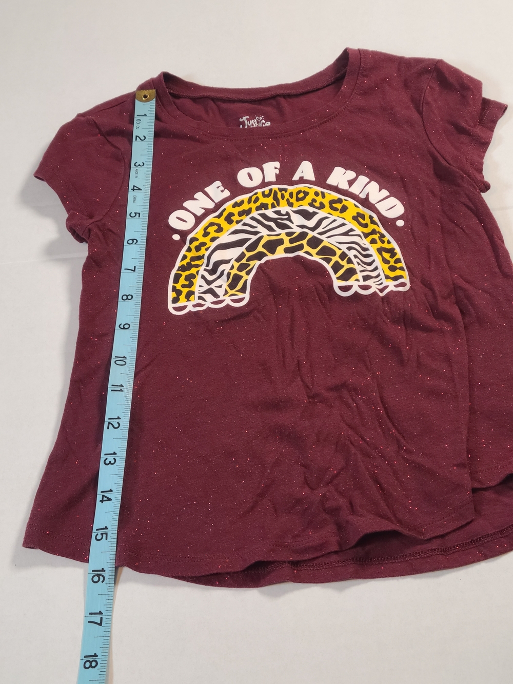 Justice Girls' Charming One of a Kind Maroon Graphic Tee Metallic Size 6/7 EUC - Picture 7 of 8